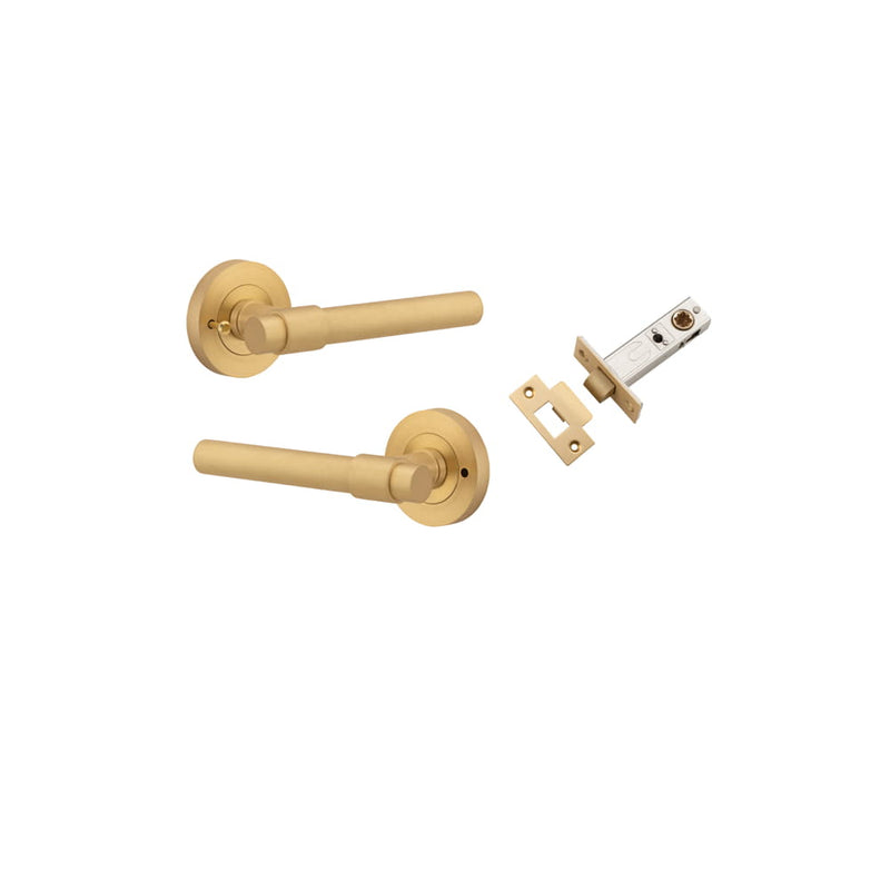 Door Lever Helsinki Round Rose Inbuilt Privacy Kit Brushed Brass