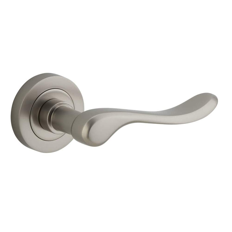 Door Lever Stirling Round Rose Satin Nickel