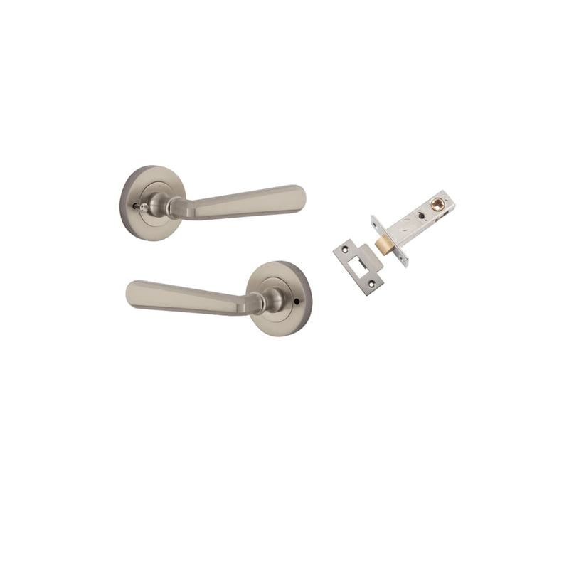 Door Lever Copenhagen Round Rose Inbuilt Privacy kit Satin Nickel