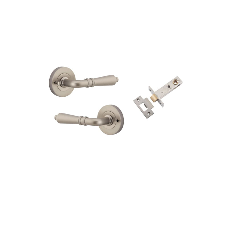 Door Lever Sarlat Round Rose Inbuilt Privacy kit Satin Nickel