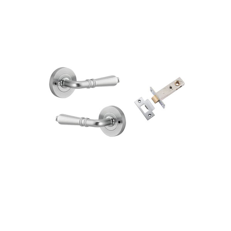 Door Lever Sarlat Round Rose Inbuilt Privacy kit Brushed Chrome