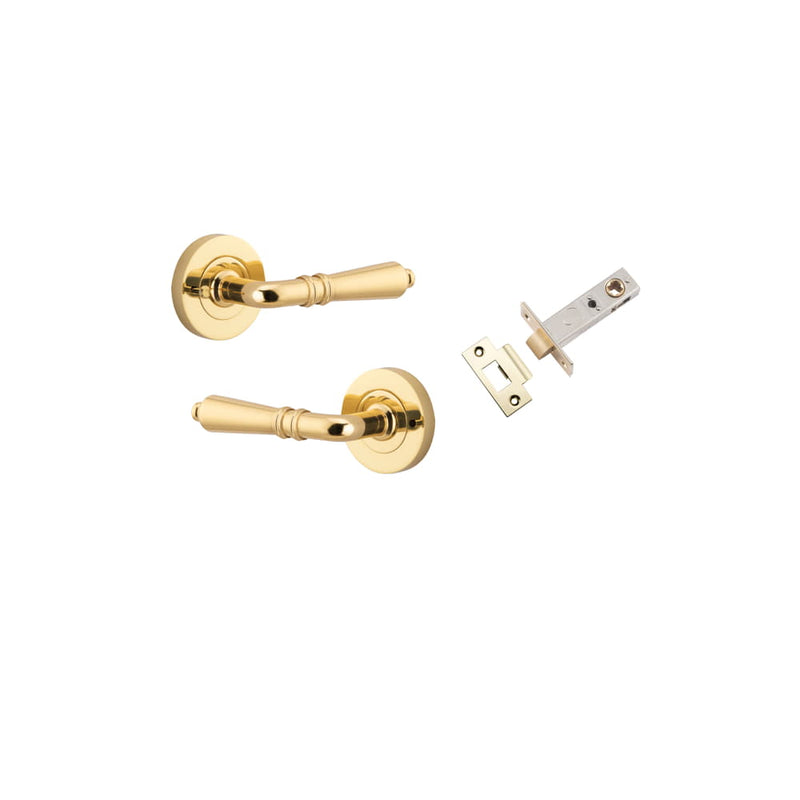 Door Lever Sarlat Round Rose Inbuilt Privacy kit Polished Brass