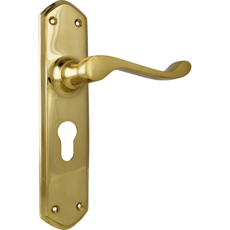 Door Lever Windsor Euro Pair Unlacquered Polished Brass
