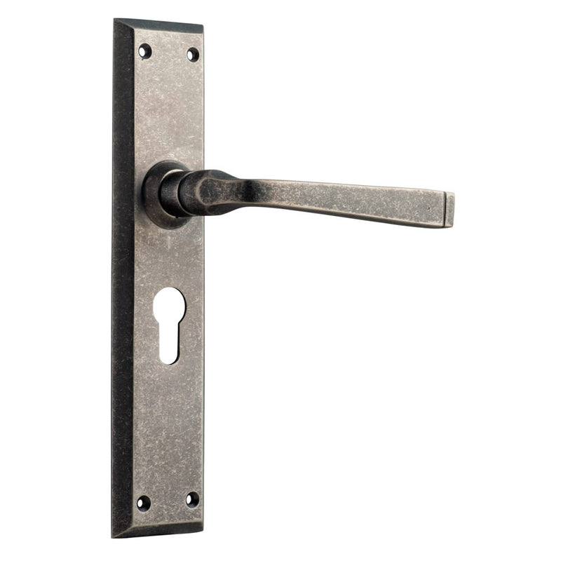 Door Lever Menton Euro Pair Rumbled Nickel