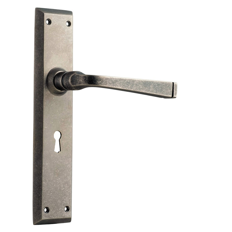 Door Lever Menton Lock Pair Rumbled Nickel