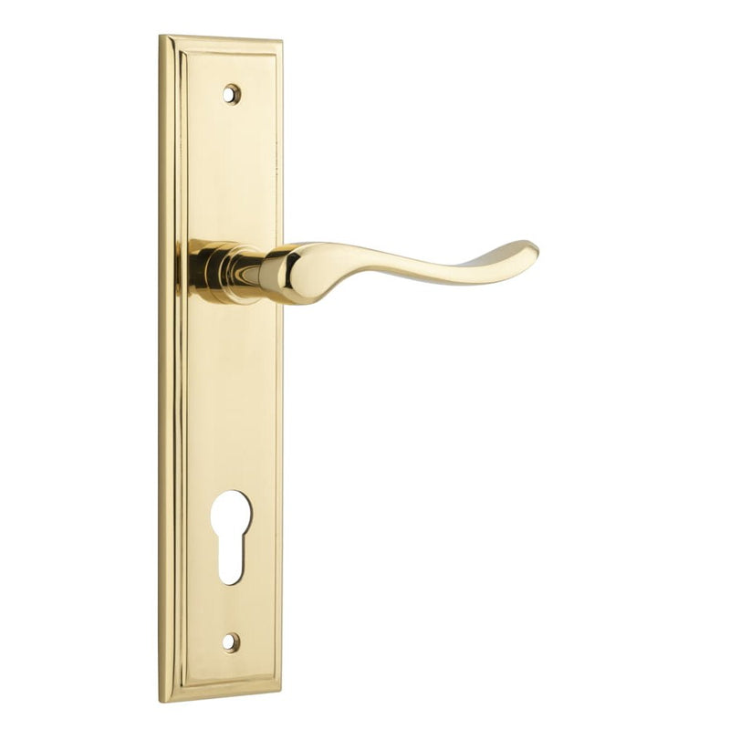 Door Lever Stirling Stepped Euro Pair Polished Brass