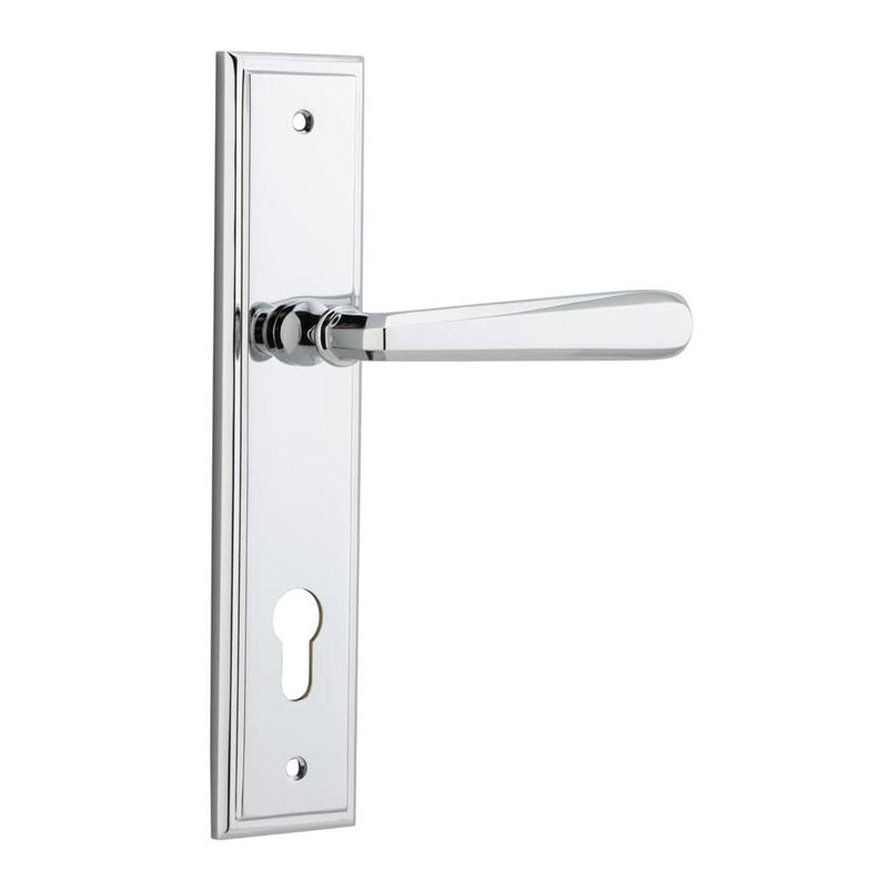 Door Lever Copenhagen Stepped Euro Pair Polished Chrome