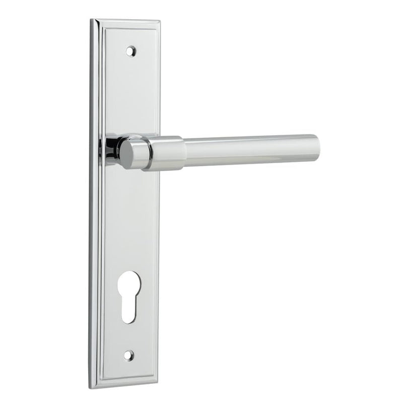 Door Lever Helsinki Stepped Euro Pair Polished Chrome
