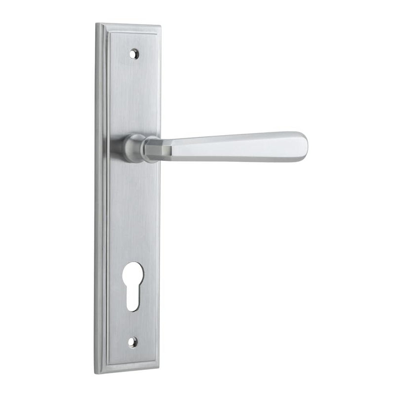 Door Lever Copenhagen Stepped Euro Pair Brushed Chrome
