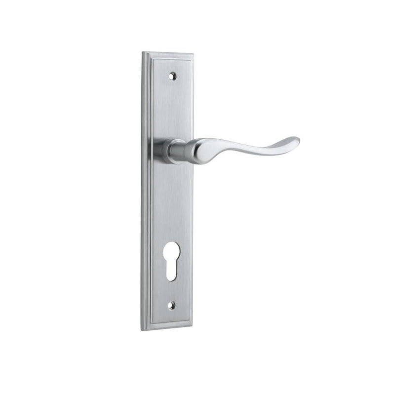 Door Lever Stirling Stepped Euro Pair Brushed Chrome