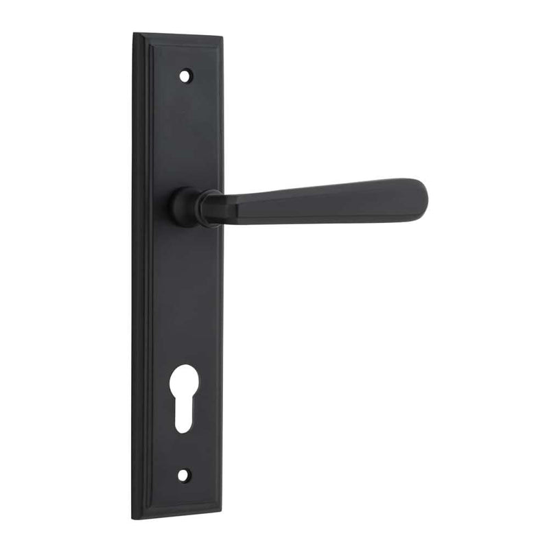 Door Lever Copenhagen Stepped Euro Pair Matt Black