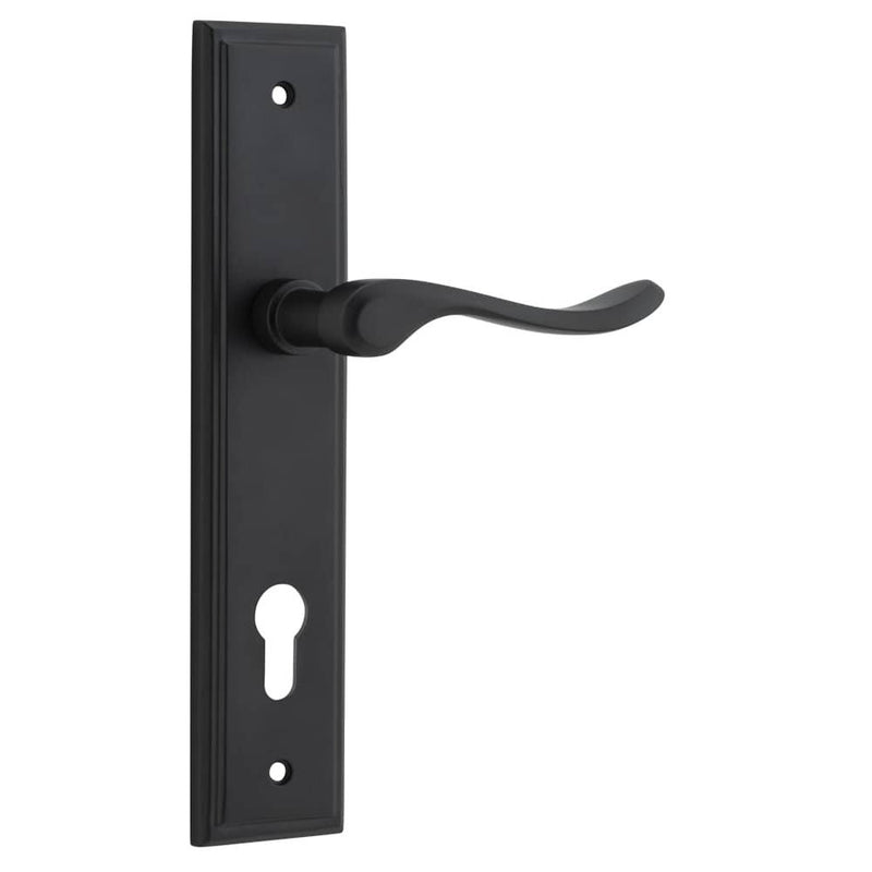 Door Lever Stirling Stepped Euro Pair Matt Black