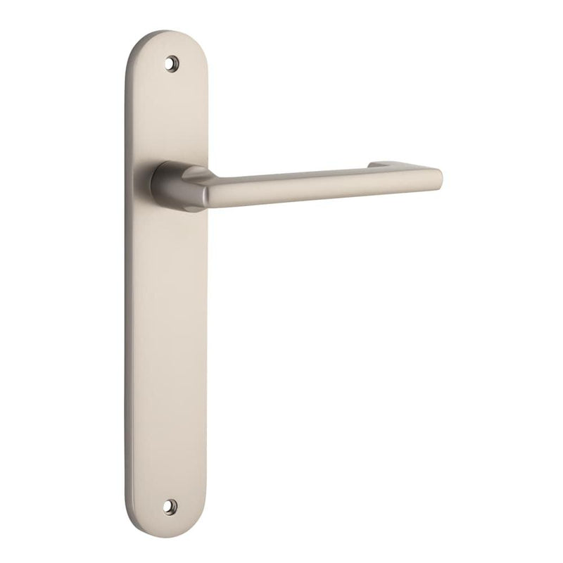 Door Lever Baltimore Return Oval Latch Pair Satin Nickel