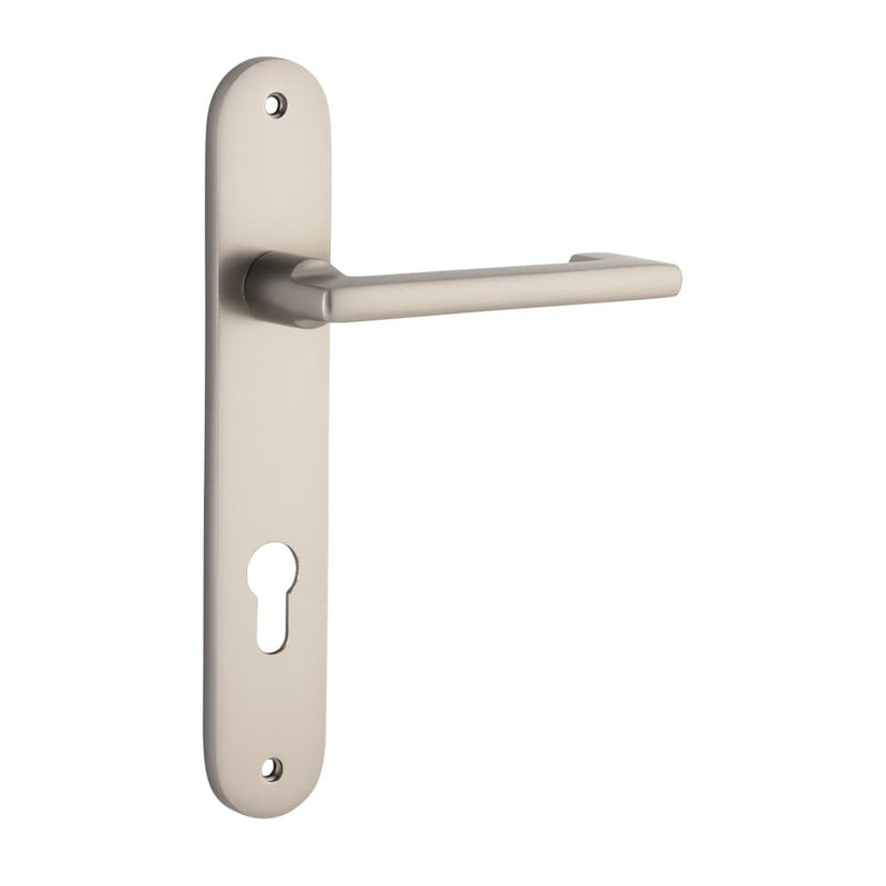 Door Lever Baltimore Return Oval Euro Pair Satin Nickel