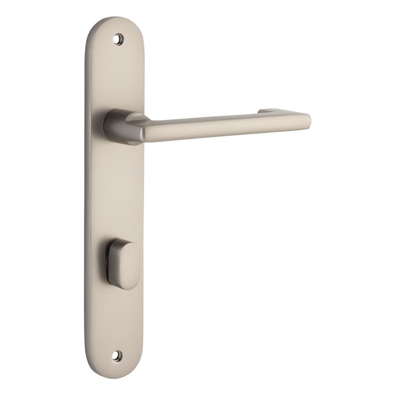 Door Lever Baltimore Return Oval Privacy Pair Satin Nickel