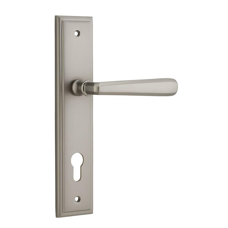Door Lever Copenhagen Stepped Euro Pair Satin Nickel
