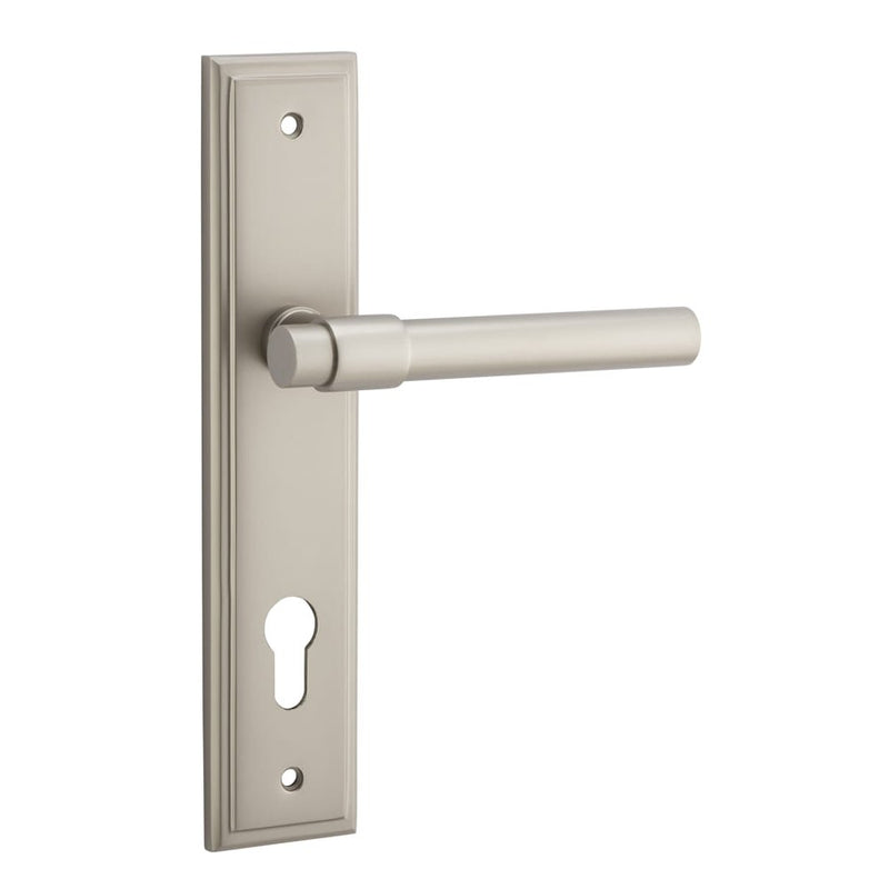 Door Lever Helsinki Stepped Euro Pair Satin Nickel