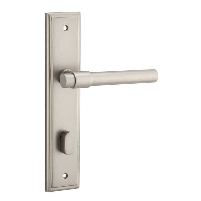 Door Lever Helsinki Stepped Privacy Pair Satin Nickel