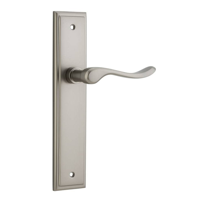 Door Lever Stirling Stepped Latch Pair Satin Nickel