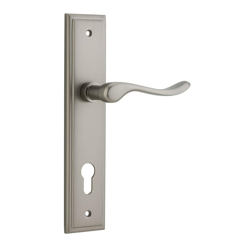 Door Lever Stirling Stepped Euro Pair Satin Nickel