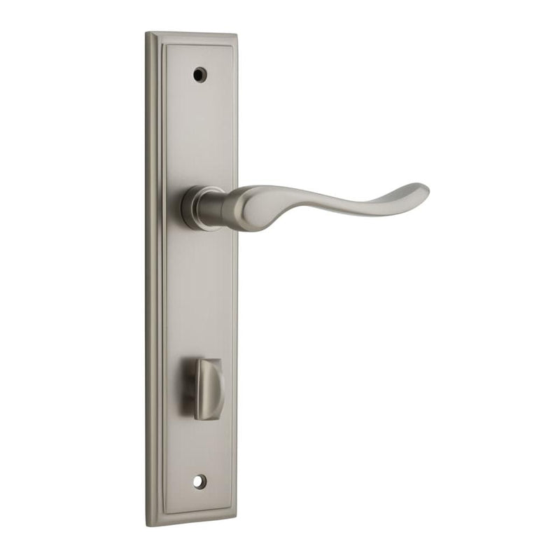 Door Lever Stirling Stepped Privacy Pair Satin Nickel