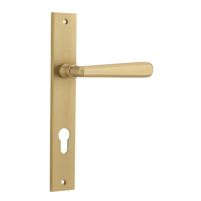 Door Lever Copenhagen Rectangular Euro Pair Brushed Brass