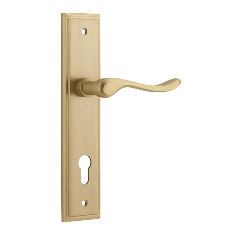 Door Lever Stirling Stepped Euro Pair Brushed Brass