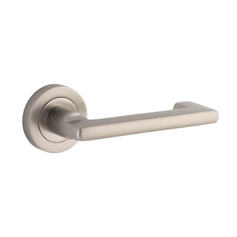 Door Lever Baltimore Return Round Rose Satin Nickel