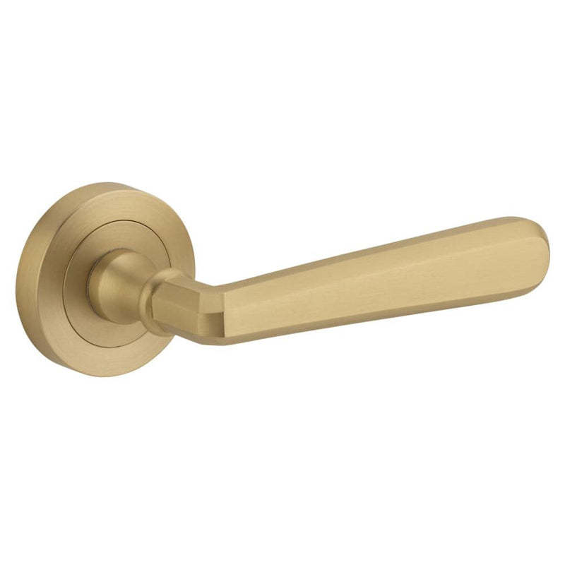 Door Lever Copenhagen Round Rose Brushed Brass