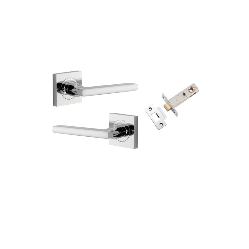 Door Lever Baltimore Square Rose Inbuilt Privacy kit Polished Chrome