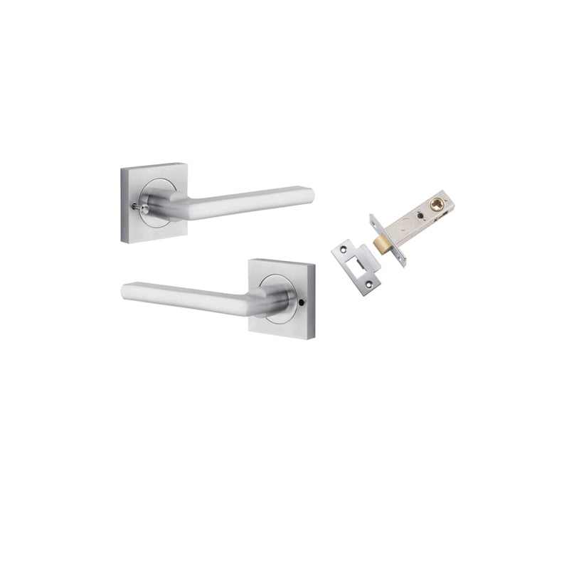 Door Lever Baltimore Square Rose Inbuilt Privacy kit Brushed Chrome