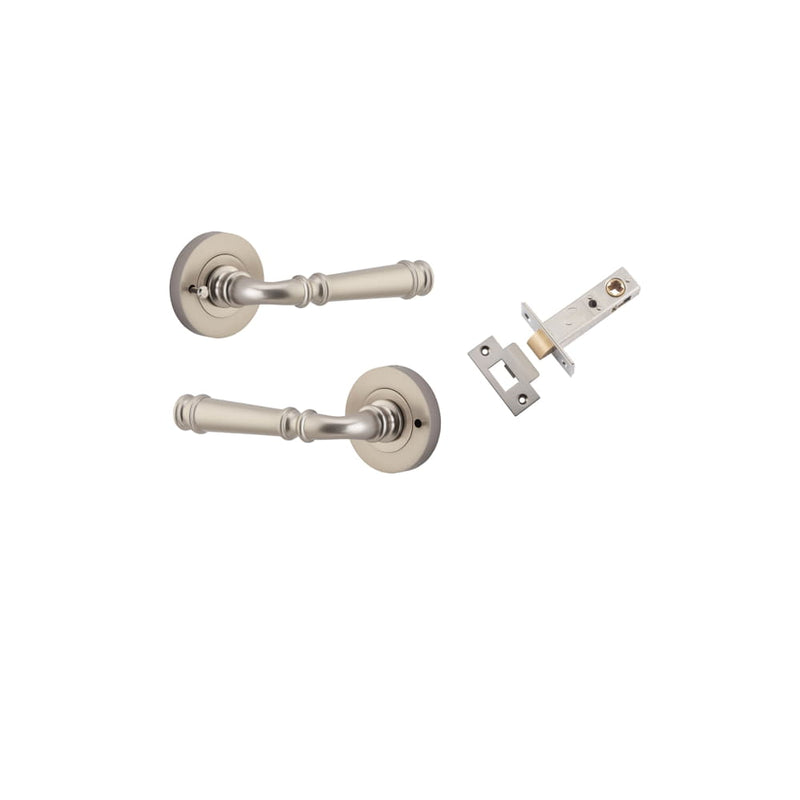 Door Lever Verona Round Rose Inbuilt Privacy kit Satin Nickel