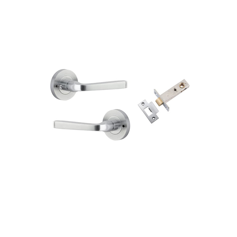 Door Lever Annecy Round Rose Inbuilt Privacy kit Brushed Chrome