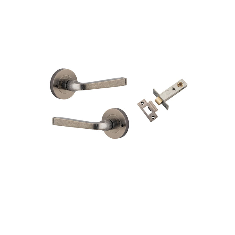 Door Lever Annecy Round Rose Inbuilt Privacy kit Distressed Nickel
