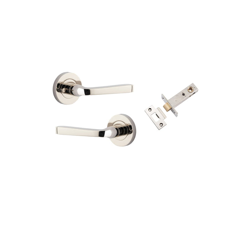 Door Lever Annecy Round Rose Inbuilt Privacy kit Polished Nickel
