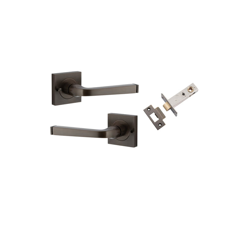 Door Lever Annecy Square Rose Inbuilt Privacy Kit Signature Brass