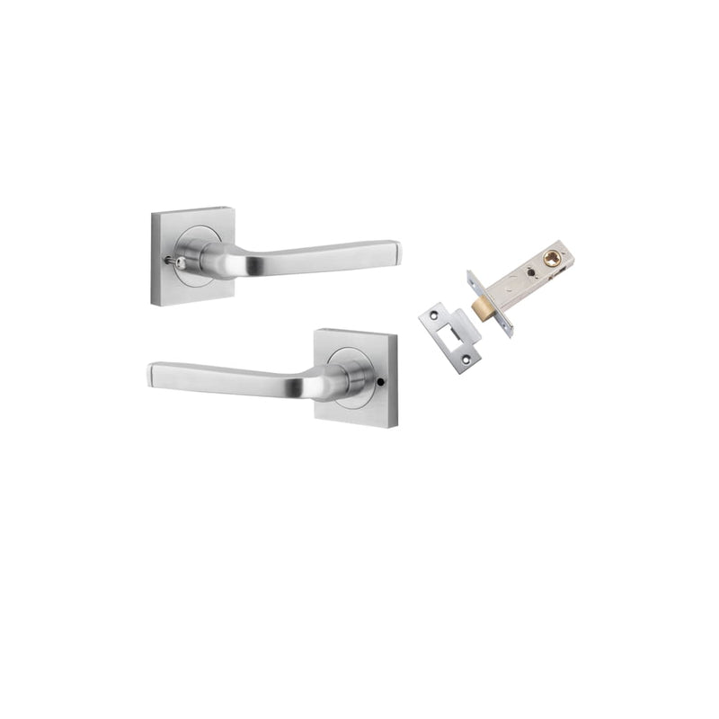 Door Lever Annecy Square Rose Inbuilt Privacy kit Brushed Chrome