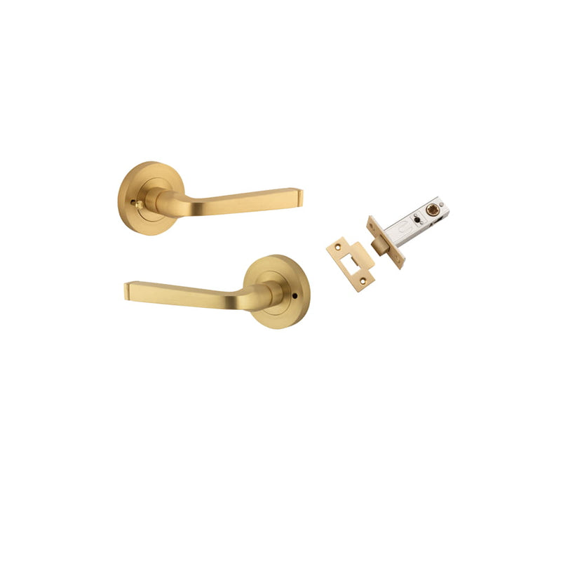 Door Lever Annecy Round Rose Inbuilt Privacy kit Brushed Brass