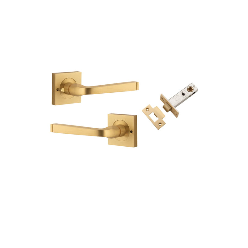 Door Lever Annecy Square Rose Inbuilt Privacy kit Brushed Brass