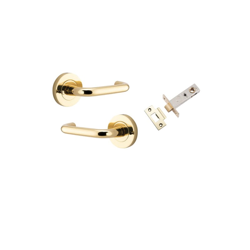 Door Lever Oslo Round Rose Inbuilt Privacy kit Polished Brass