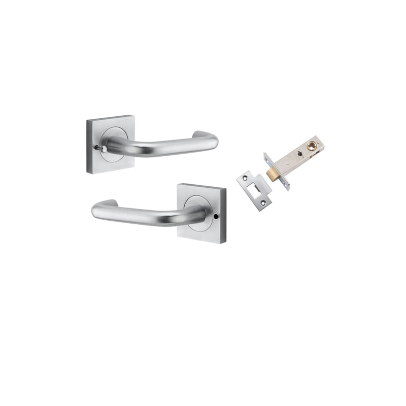 Door Lever Oslo Square Rose Inbuilt Privacy kit Brushed Chrome