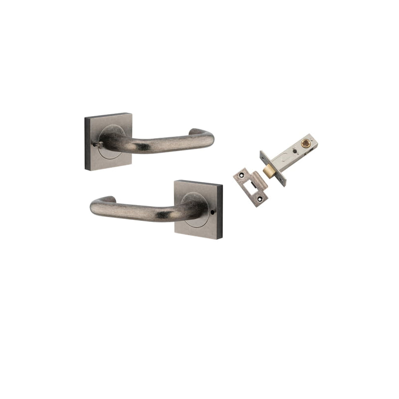 Door Lever Oslo Square Rose Inbuilt Privacy kit Distressed Nickel