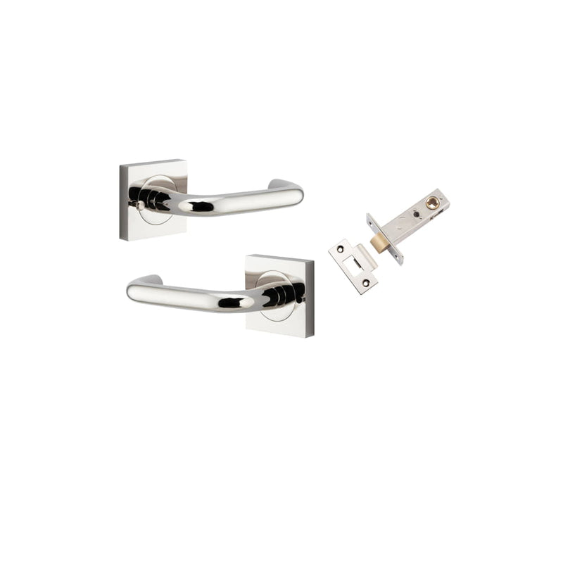 Door Lever Oslo Square Rose Inbuilt Privacy kit Polished Nickel