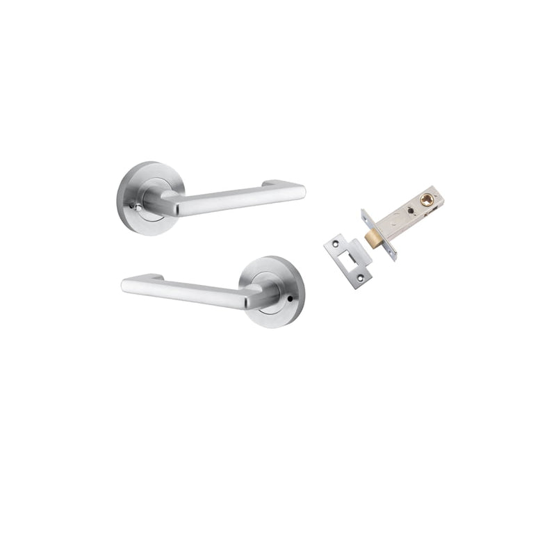 Door Lever Baltimore Return Round Rose Inbuilt Privacy kit Brushed Chrome