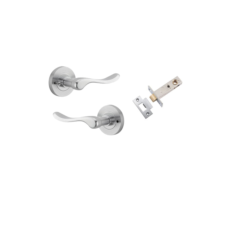 Door Lever Stirling Round Rose Inbuilt Privacy kit Brushed Chrome