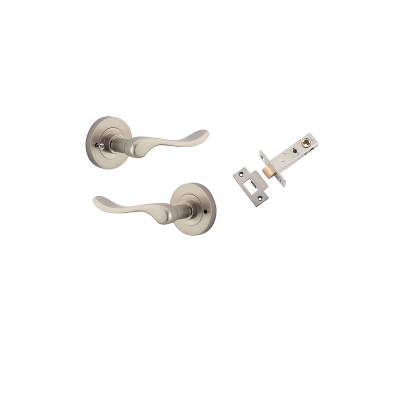 Door Lever Stirling Round Rose Inbuilt Privacy kit Satin Nickel