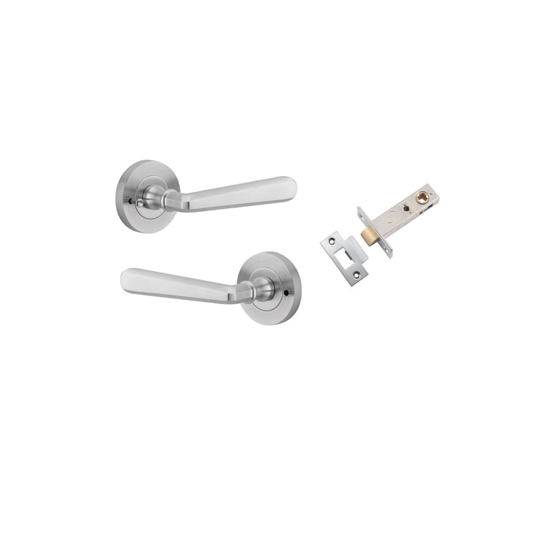 Door Lever Copenhagen Round Rose Inbuilt Privacy kit Brushed Chrome