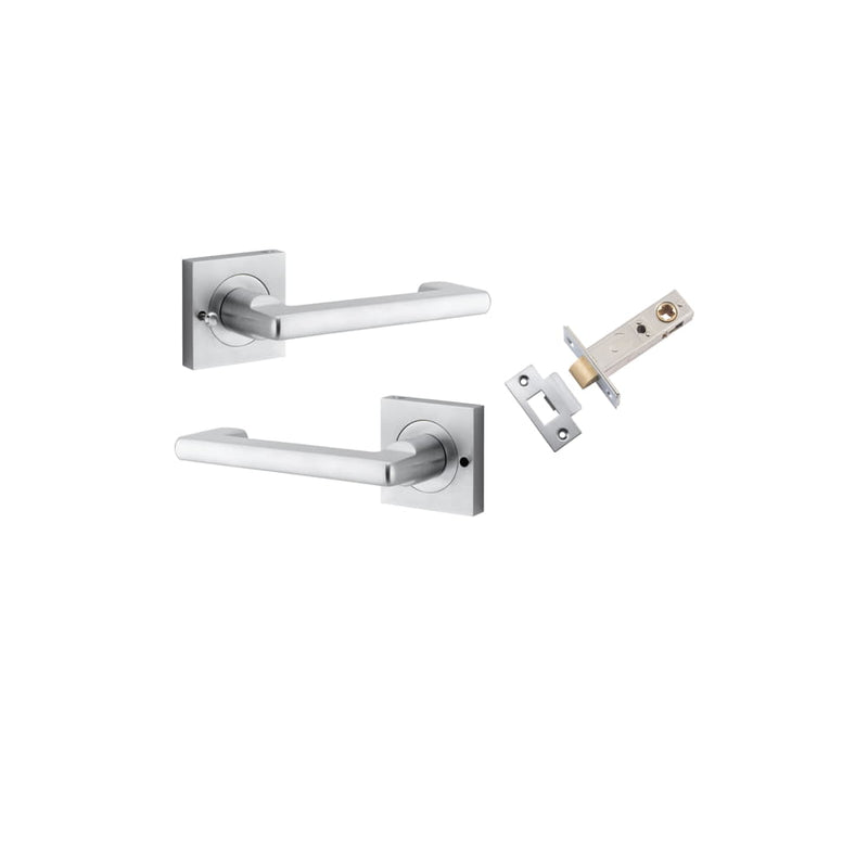 Door Lever Baltimore Return Square Rose Inbuilt Privacy kit Brushed Chrome