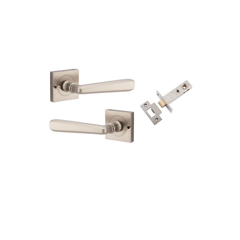 Door Lever Copenhagen Square Rose Inbuilt Privacy Kit Satin Nickel