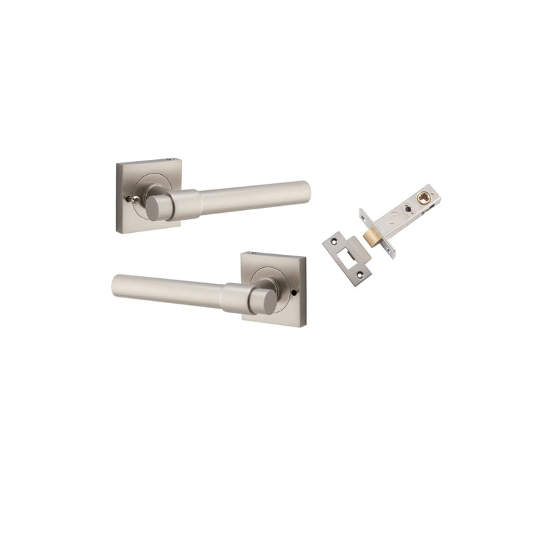 Door Lever Helsinki Square Rose Inbuilt Privacy kit Satin Nickel